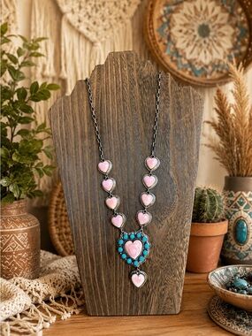 Authentic Pink Conch & Turquoise Sterling Silver Lariat Necklace